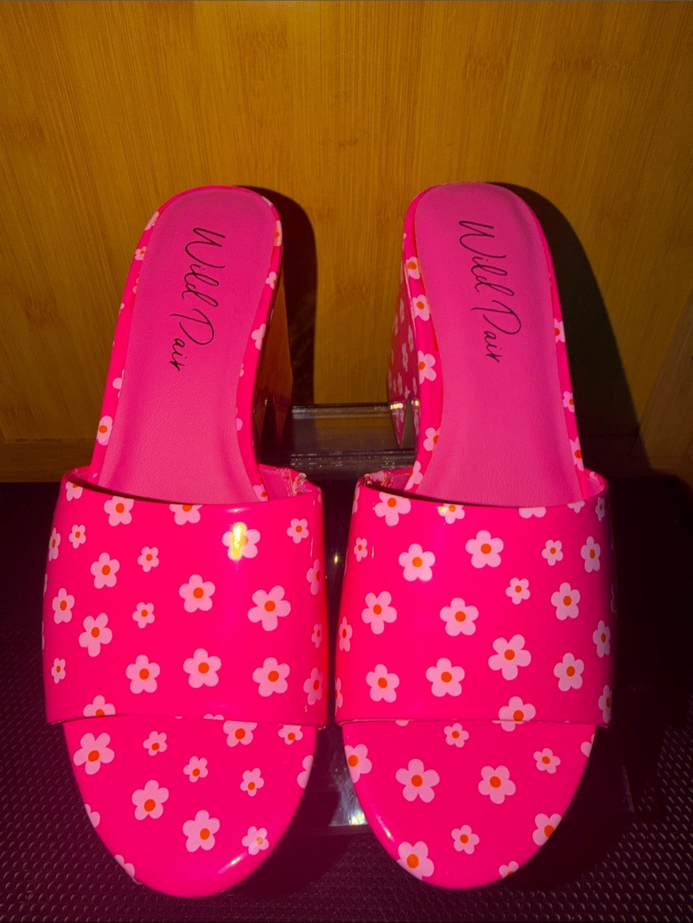 Wild Pair Hot Pink Floral Slide Sandals